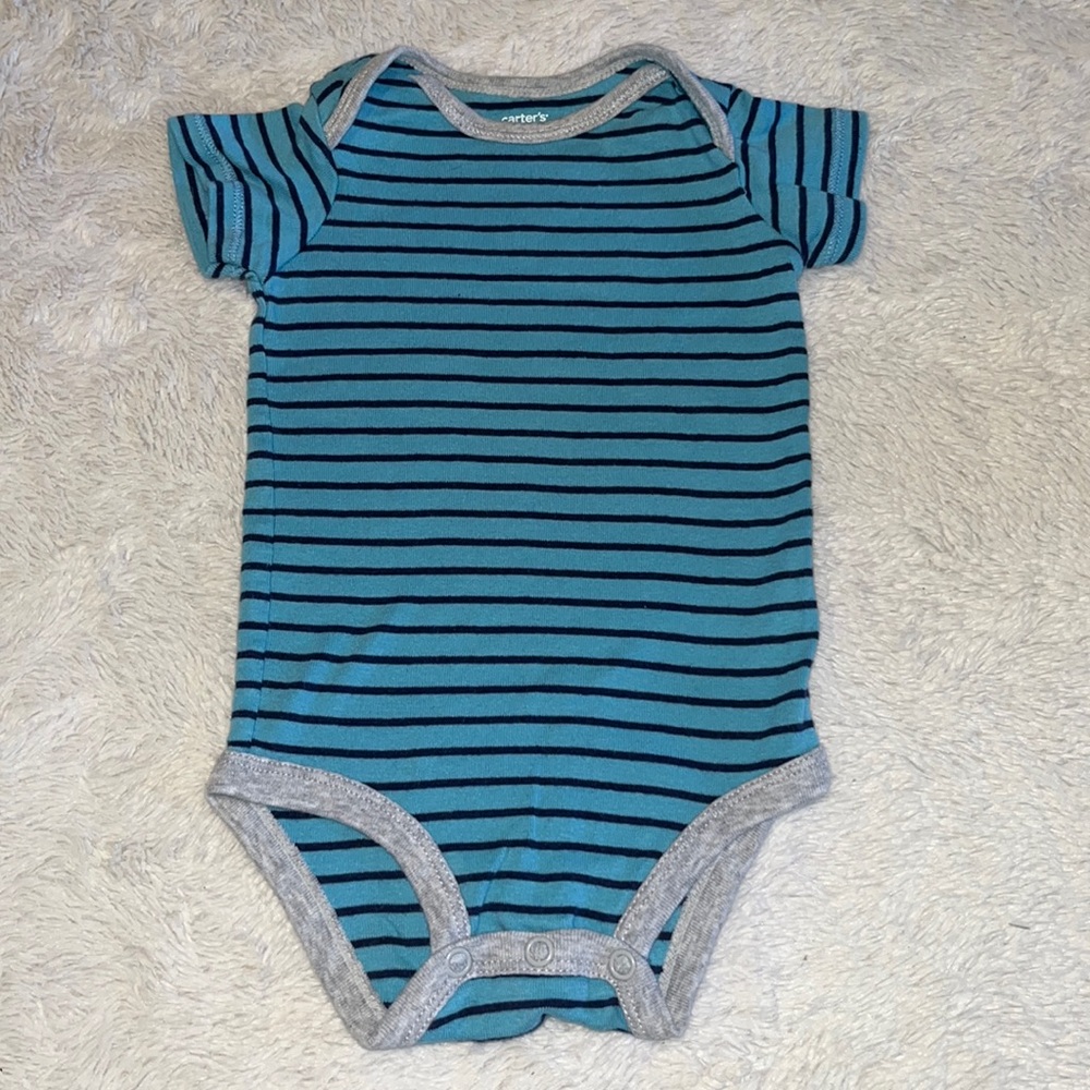 (3 for $10) carters 6 month blue  striped bodysuit 100% cotton baby boy clothing